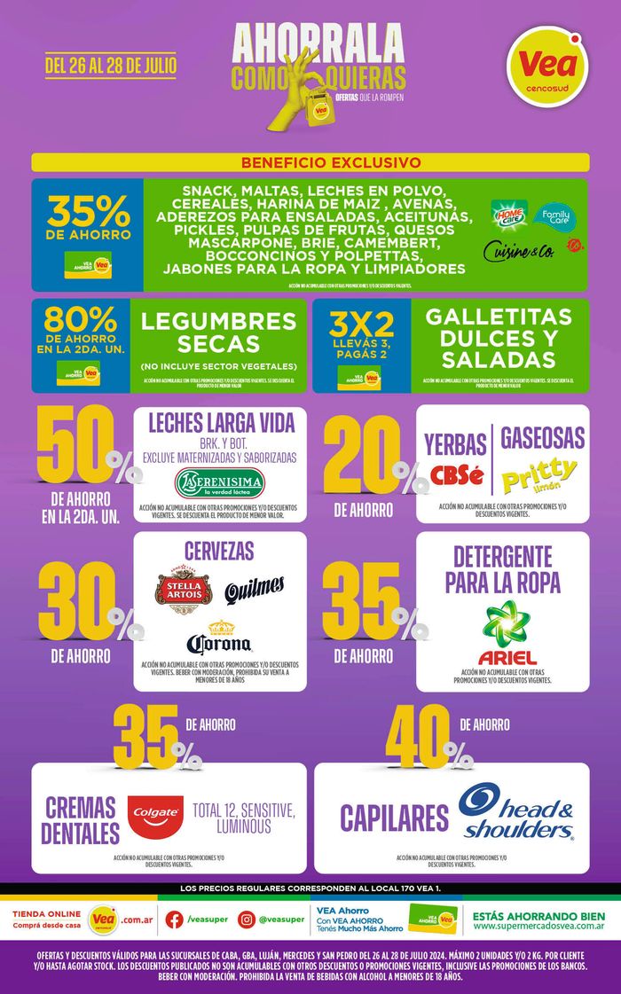 Catálogo Supermercados Vea en Mar del Plata | Ofertas FDS Supermercados Vea BS AS | 26/7/2024 - 28/7/2024