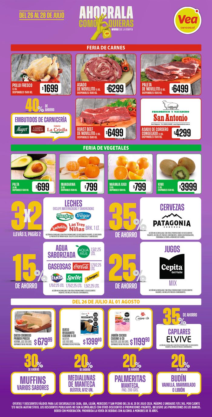 Catálogo Supermercados Vea en Mar del Plata | Ofertas FDS Supermercados Vea BS AS | 26/7/2024 - 28/7/2024