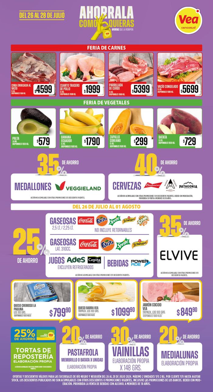 Catálogo Supermercados Vea en Neuquén | Ofertas FDS Supermercados Vea Patagonia | 26/7/2024 - 28/7/2024