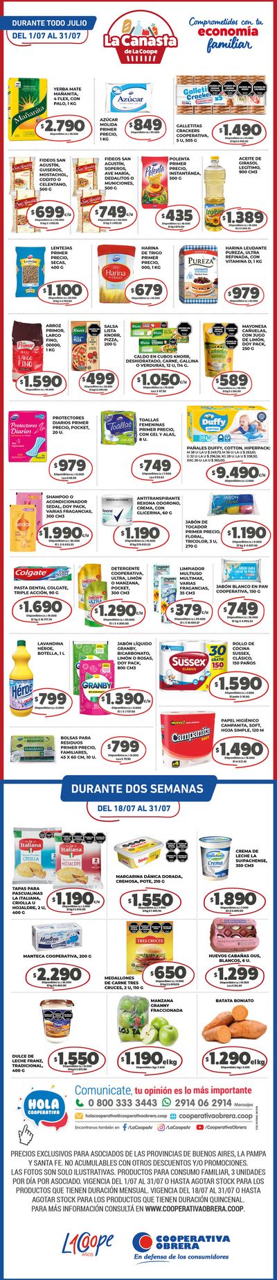 Ofertas de Hiper-Supermercados en Necochea | Canasta 18 al 31 BA  de Cooperativa Obrera | 26/7/2024 - 31/7/2024