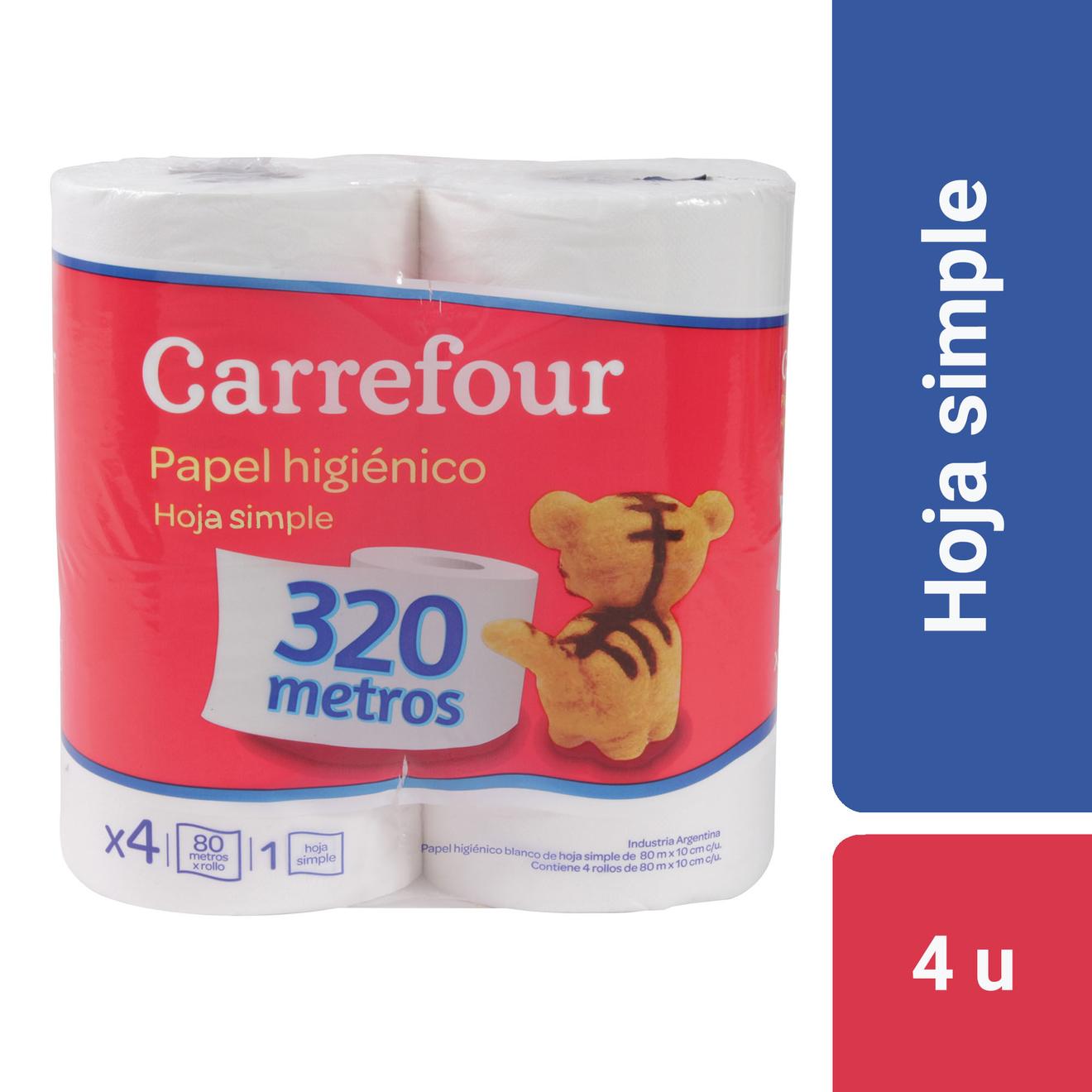 Oferta de Papel higiénico hoja simple Carrefour 4 x 80 m. por $3907,1 en Carrefour