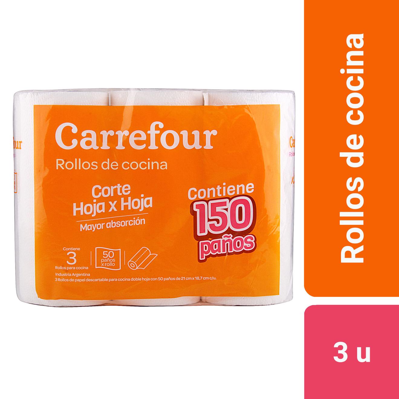 Oferta de Rollo de cocina Carrefour 3 x 50 paños por $1682,1 en Carrefour