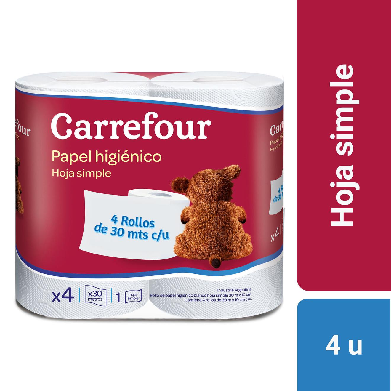 Oferta de Papel higiénico hoja simple Carrefour 4 x 30 m. por $1487,2 en Carrefour