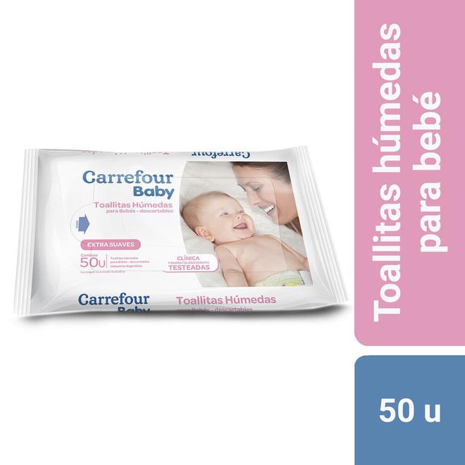 Oferta de Toallitas húmedas Carrefour baby extra suaves 50 u. por $2993,9 en Carrefour