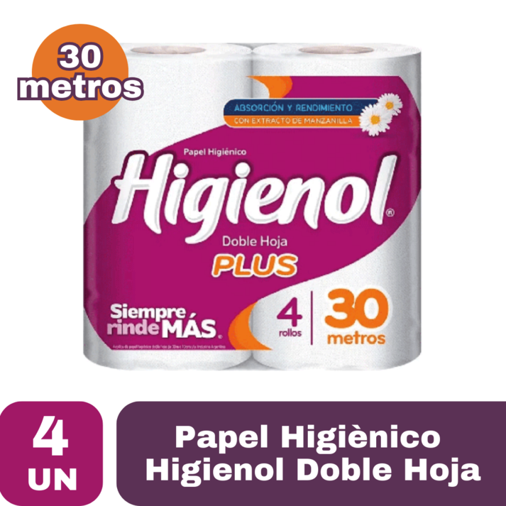 Oferta de Papel Higienico Higienol Doble Hoja Plus 4x30Mt por $1999 en Supermercados Comodin