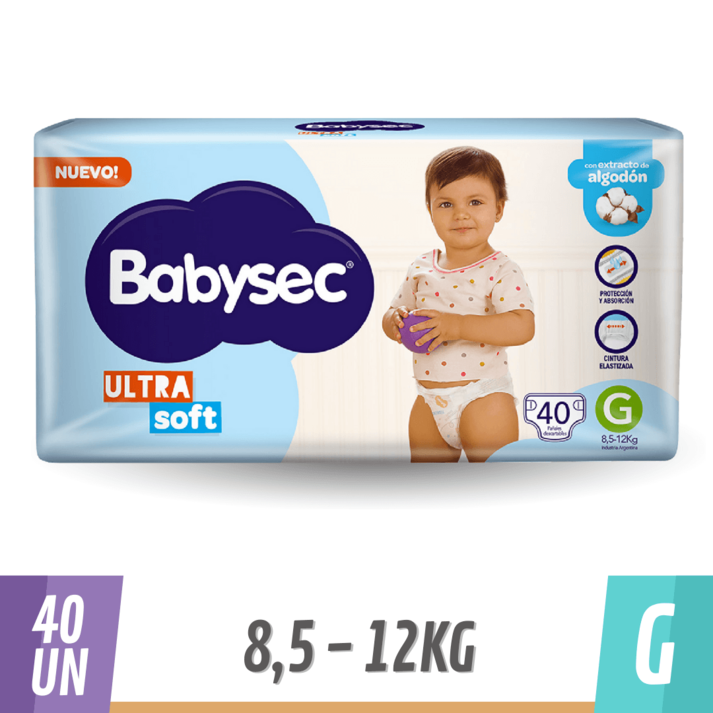 Oferta de Pañal Babysec Ultra Soft Hiper G 40 un por $5799 en Supermercados Comodin