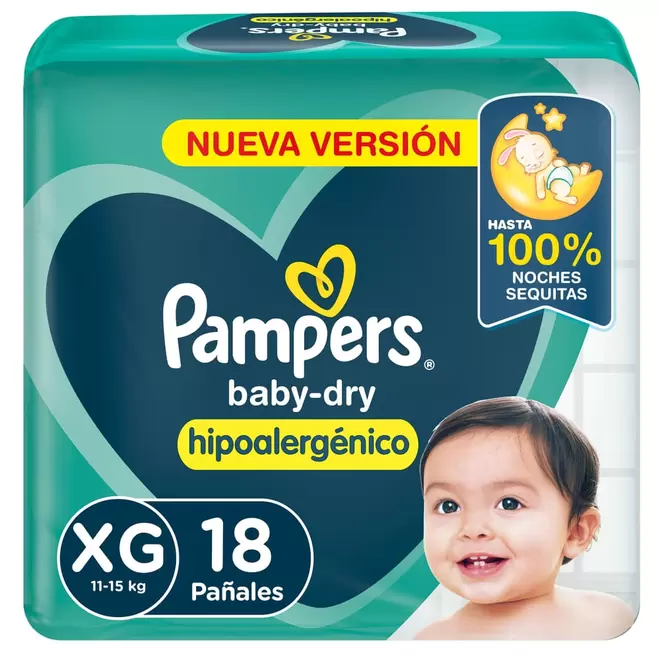 Oferta de Pañales Pampers Baby Dry Hipoalergénico Talle XG 18 Ud. por $13205,5 en Supermercados DIA