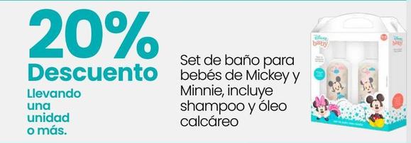 Oferta de Set de baño para bebés de Mickey y Minnie, incluye shampoo y óleo calcáreo en HiperChangomas