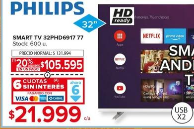 Oferta de Smart TV 32PHD6917 77 por $105595 en Carrefour Maxi