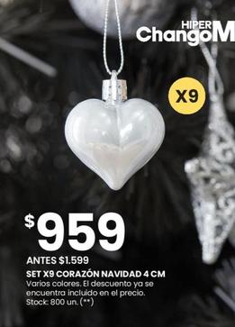 Oferta de Set X9 Corazon Navidad 4 Cm por $959 en HiperChangomas