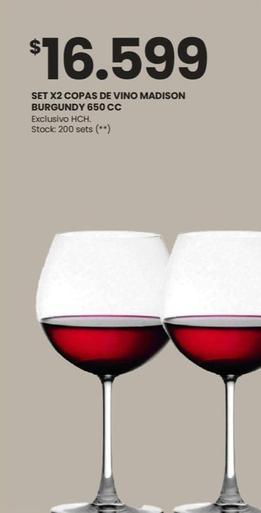 Oferta de Set X2 Copas De Vino Madison Burgundy por $16599 en Changomas