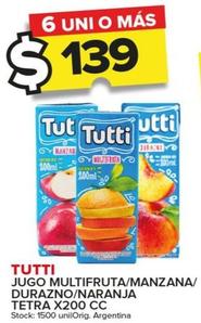 Oferta de Jugo Multifruta/Manzana/Durazno/Naranja Tetra X200cc por $139 en Carrefour Maxi