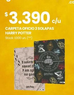 Oferta de Carpeta Oficio 3 Solapas Harry Potter por $3390 en Changomas