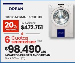 Oferta de Drean - Lavarropas 6 08 Blanco por $472751 en Changomas