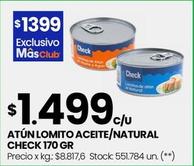 Oferta de Check - Atún Lomito Aceite/Natural  por $1499 en Changomas