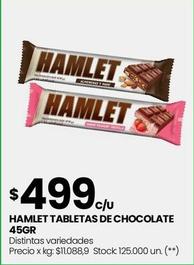 Oferta de Hamlet - Tabletas De Chocolate 45gr por $499 en Changomas