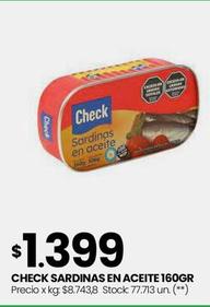 Oferta de Check - Sardinas En Aceite 160GR por $1399 en Changomas
