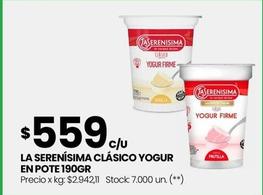 Oferta de La Serenísima - Clásico Yogur En Pote 190GR por $559 en Changomas