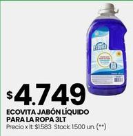 Oferta de Ecovita - Jabón Líquido Para La Ropa por $4749 en Changomas