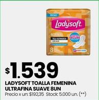 Oferta de Ladysoft - Toalla Femenina Ultrafina Suave 8UN por $1539 en Changomas
