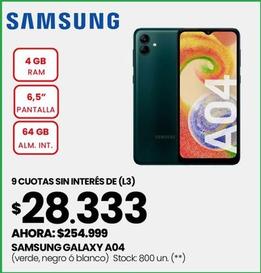 Oferta de Samsung - Galaxy A04 por $254999 en Changomas