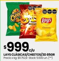 Oferta de Lays Clásicas/Cheetos/3D 85GR por $999 en HiperChangomas