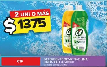 Oferta de Cif - Detergente Bioactive Lima/ Limon Bot X 500cc por $1375 en Carrefour Maxi