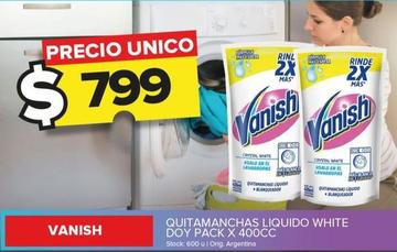 Oferta de Vanish - Quitamanchas Liquido White Doy Pack X 400Cc por $799 en Carrefour Maxi