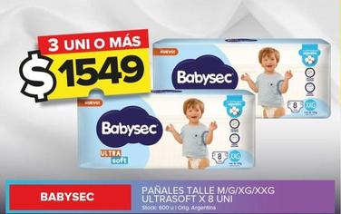 Oferta de Babysec - Pañales Talle M/G/XG/XXG Ultrasoft X 8 Uni por $1549 en Carrefour Maxi