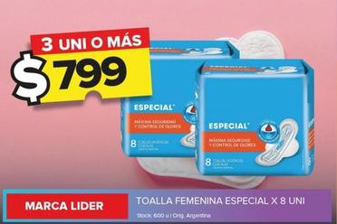 Oferta de Marca Lider - Toalla Femenina Especial X 8 Uni por $799 en Carrefour Maxi