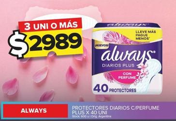 Oferta de Always - Protectores Diarios C/Perfume Plus X 40 Uni por $2989 en Carrefour Maxi