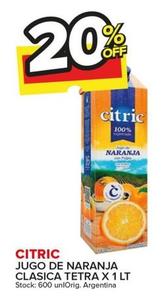 Oferta de Citric - Jugo De Naranja Clasica Tetra X 1 Lt en Carrefour Maxi