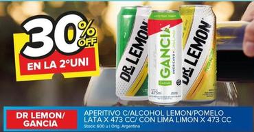 Oferta de Dr Lemon/Gancia - Aperitivo C/Alcohol Lemon/Pomelo Lata X 473 Cc/ Con Lima Limon X 473 CC en Carrefour Maxi