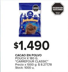 Oferta de Carrefour Classic - Cacao En Polvo por $1490 en Carrefour Maxi
