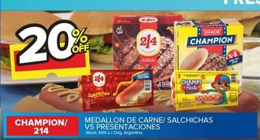Oferta de Champion - Medallones De Carne/Salchicas Vs Presentaciones en Carrefour Maxi