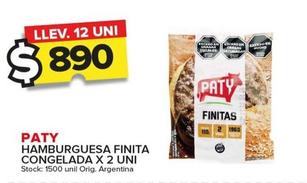 Oferta de Paty - Hamburguesa Finita Congelada X 2 Uni por $890 en Carrefour Maxi