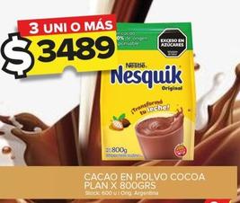Oferta de Nesquik - Cacao En Polvo Cocoa Plan por $3489 en Carrefour Maxi