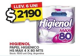 Oferta de Higienol - Papel Higienico Hs Max 4 X 80 Mts por $2190 en Carrefour Maxi