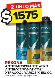 Oferta de Rexona - Antitranspirante Aero Antibact/Fanaticos/Xtracool Varios por $1575 en Carrefour Maxi