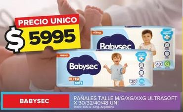 Oferta de Babysec - Pañales Talle M/G/XG/XXG Ultrasoft X 30/32/40/48 Uni por $5995 en Carrefour Maxi