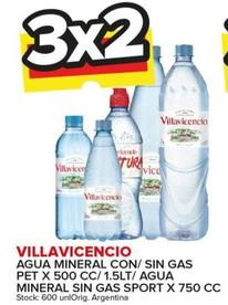 Oferta de Villavicencio - Agua Mineral Con/sin Gas Pet X 500 Cc/1.5lt/ Agua Mineral Sin Gas Sport X 750 Cc en Carrefour Maxi
