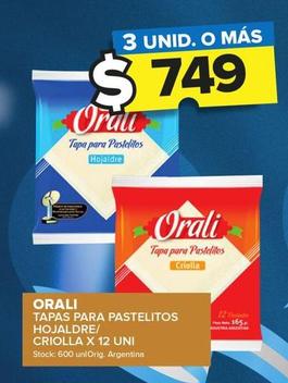 Oferta de Orali - Tapas Para Pastelitos Hojaldre/ Criolla X 12 Uni por $749 en Carrefour Maxi