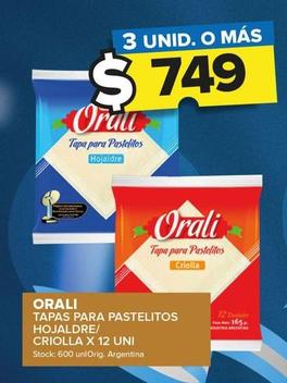 Oferta de Orali - Tapas Para Pastelitos Hojaldre/ Criolla X 12 por $749 en Carrefour Maxi