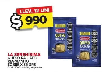 Oferta de La Serenísima - Queso Rallado Reggianito  por $990 en Carrefour Maxi