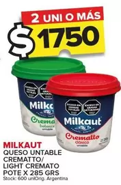 Oferta de Milkaut - Queso Untable Crematto/Light Cremato  por $1750 en Carrefour Maxi