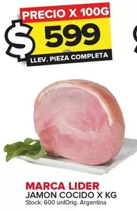 Oferta de Marca Lider - Jamon Cocido por $599 en Carrefour Maxi